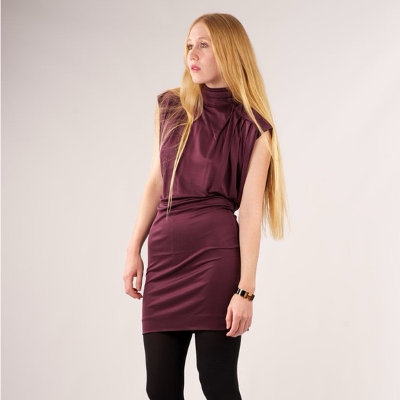 Elizabeth and James burgundy maroon silk stretch jersey dress - size Small (S) - Picture 7 of 8